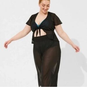 Torrid Mesh Flutter Sleeve Tie front Swim Cover Up Top